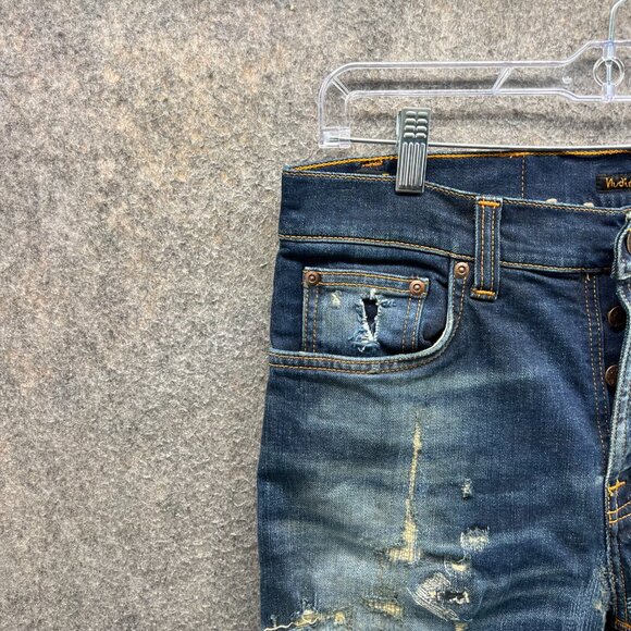 Nudie Jeans Mens 32x28 Patch Eddie II Tsuyoshi Limited Distressed Selvedge Blue - Picture 9 of 12